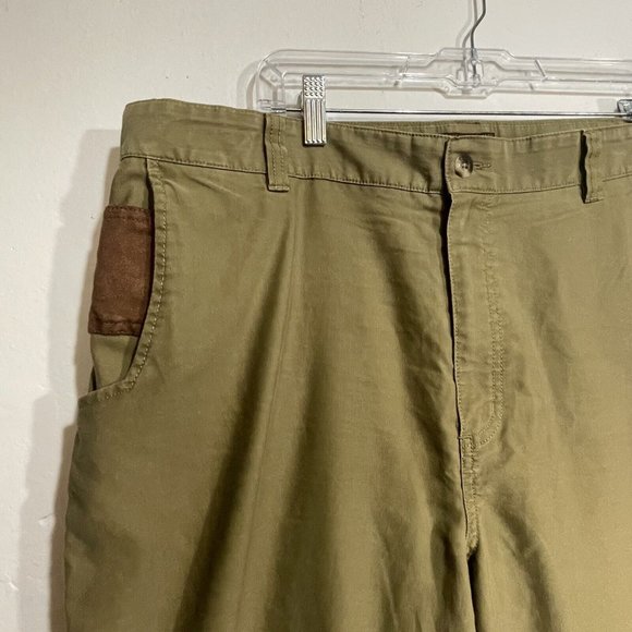 Three Forks Ranch Mens 38 X 30 Green Khaki Pants Brown Faux Suede Pocket Accent - Picture 2 of 8